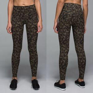 Lululemon Wunder Under Luon Fold Over High Rise Green Legging 2/4 Mystic Jungle